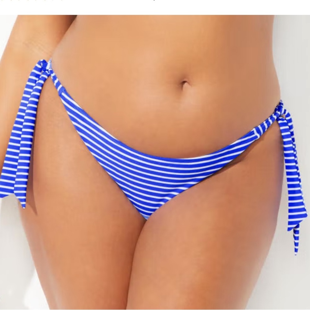 Swimsuits For All Blue & White Striped Tie-Side Bikini Bottom